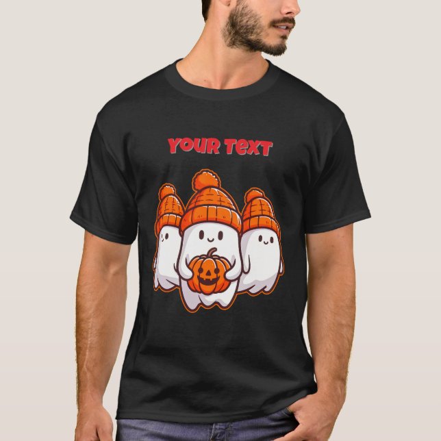 Niedliche Halloween-Geister mit Pumpkin und Orange T-Shirt (Vorderseite)