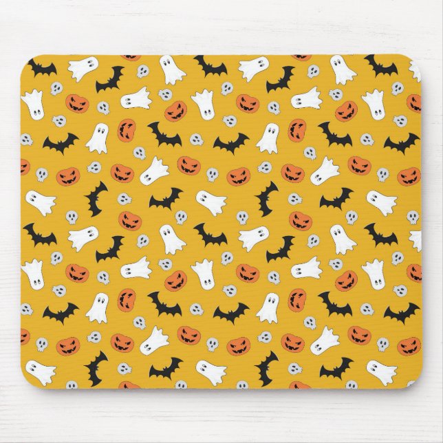 Niedliche Halloween-Geister, Pumpkins, Schädel, Fl Mousepad (Vorne)