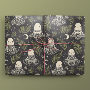 Niedliche Halloween-Geisterlace - Grün Geschenkpapier