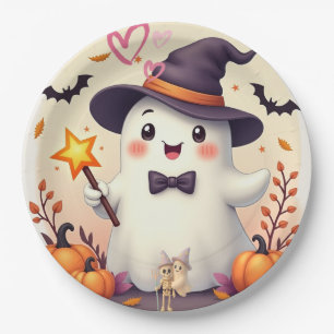 Niedliche Halloween-Geisterpapiertafel - Hexe Pappteller