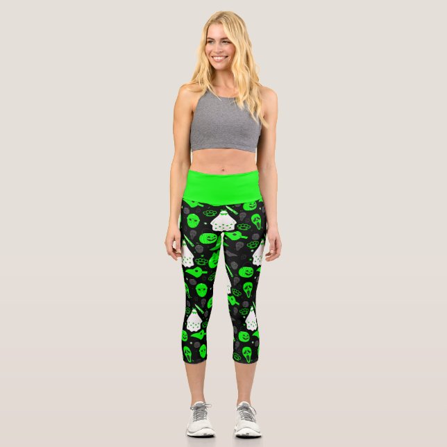 niedliche Halloween-Geistersäure grün Capri Leggings (Vorderseite)