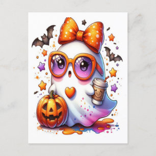 Niedliche Halloween Ghost Drink Pumpkin Spooky 202 Feiertagspostkarte
