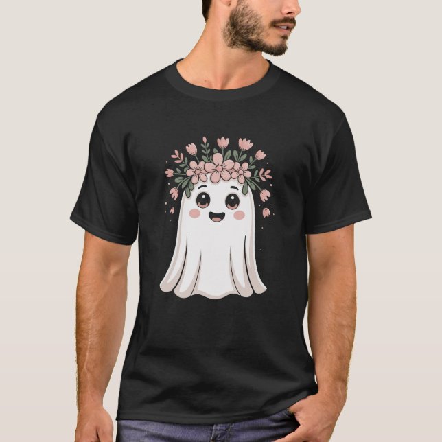 Niedliche Halloween Ghost Floral Girls T - Shirt - (Vorderseite)