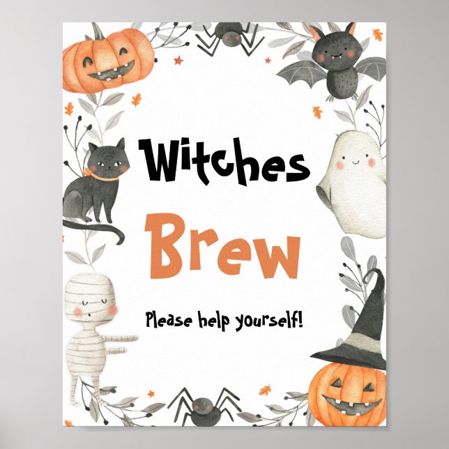 Niedliche Halloween Ghost Hexen Brew Drinks signie Poster (Vorne)