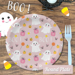 Niedliche Halloween Ghosts Pink-Papierplatte Pappteller