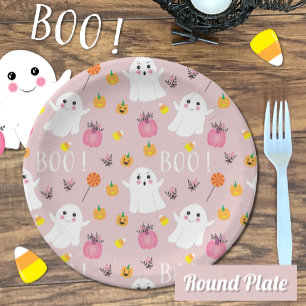 Niedliche Halloween Ghosts Pink-Papierplatte Pappteller