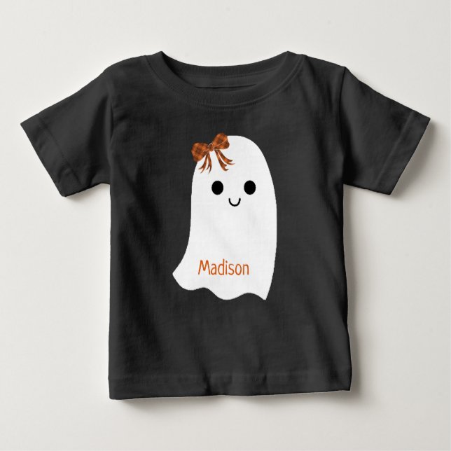 Niedliche Halloween Girl Ghost Kariert Bow Kids Na Baby T-shirt (Vorderseite)