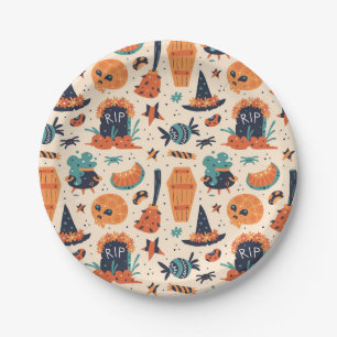 Niedliche Halloween Gravestone & Cauldrons Pappteller