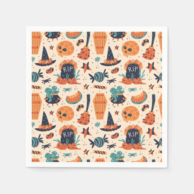 Niedliche Halloween Gravestone & Cauldrons Serviette (Vorderseite)