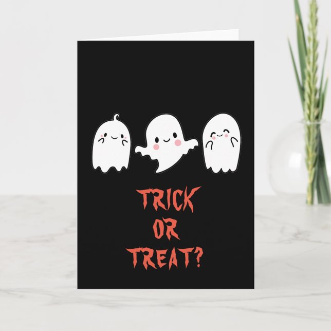 Niedliche Halloween-Grußkarte, Trick oder Trete Karte (Vorderseite)