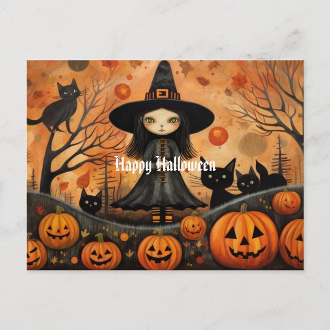 Niedliche Halloween Hexe 4 Postkarte (Vorderseite)
