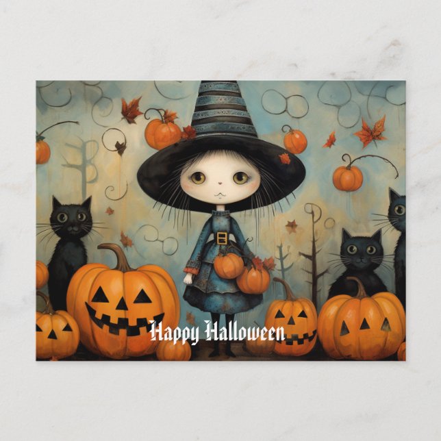 Niedliche Halloween Hexe 6 Postkarte (Vorderseite)