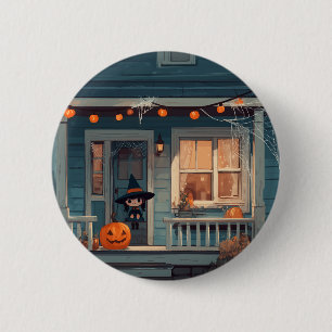 Niedliche Halloween Hexe auf Spooky Porch - Schalt Button