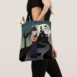 Niedliche Halloween-Hexe, glücklicher Kürbis und