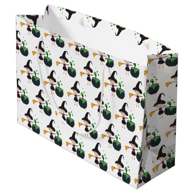 Niedliche Halloween-Hexe Große Geschenktüte (Rückseite Schrägansicht)