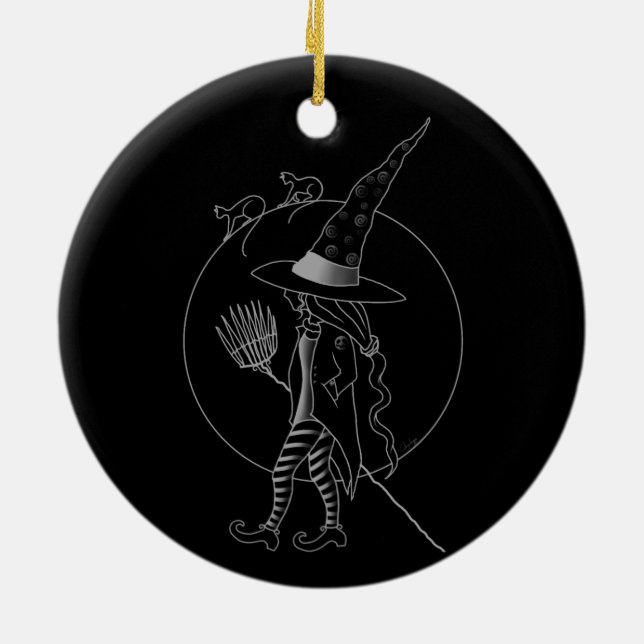 Niedliche Halloween-Hexe Keramikornament (Hinten)