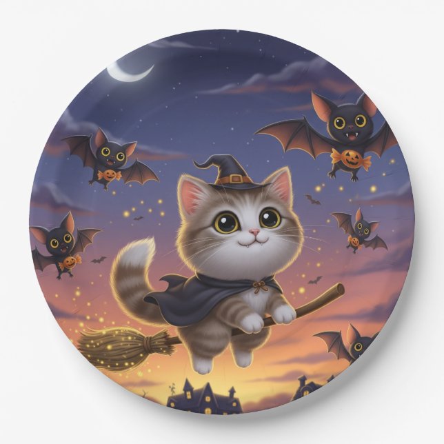 Niedliche Halloween-Hexe Pappteller (Vorderseite)
