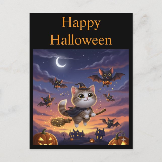 Niedliche Halloween-Hexe Postkarte (Vorderseite)