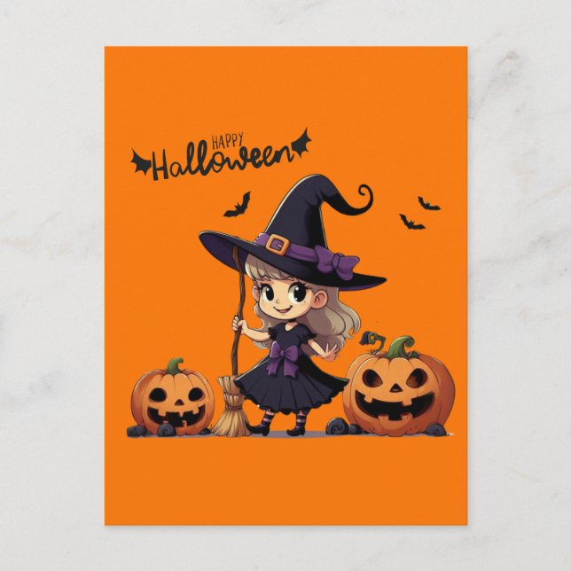 Niedliche Halloween-Hexe Postkarte (Vorderseite)