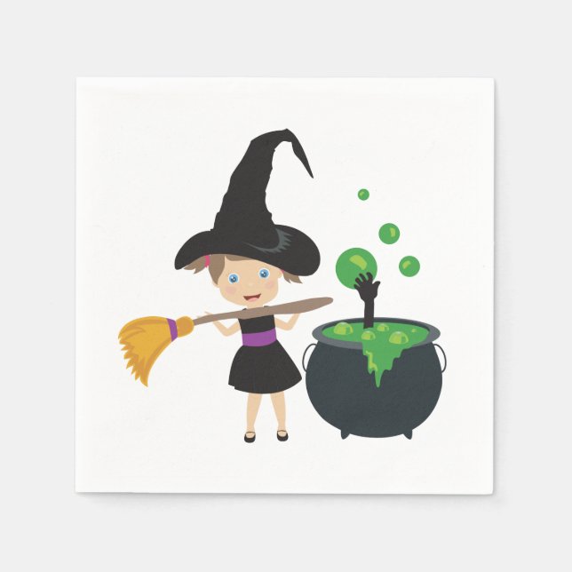 Niedliche Halloween-Hexe Serviette (Vorderseite)