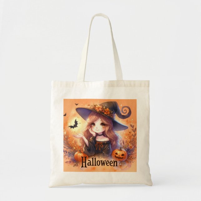 Niedliche Halloween-Hexe Tragetasche (Vorne)
