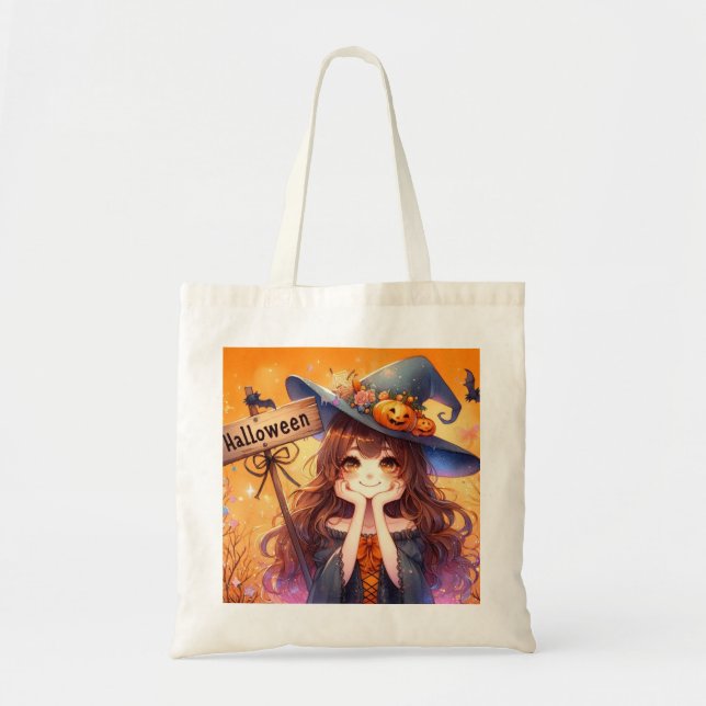 Niedliche Halloween-Hexe Tragetasche (Vorne)