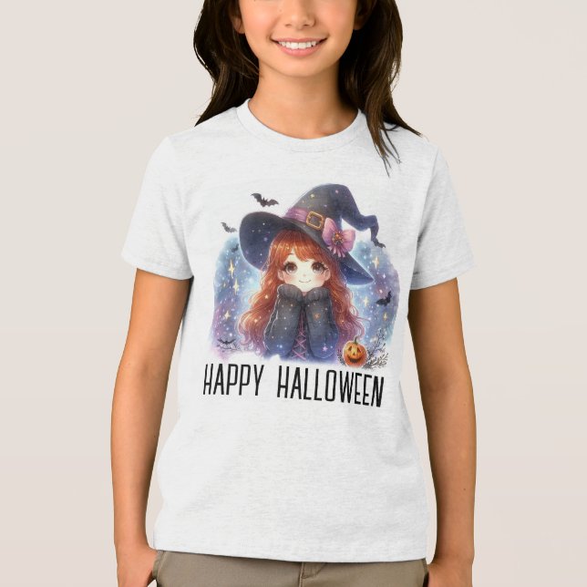 Niedliche Halloween-Hexe Tri-Blend Shirt (Vorderseite)