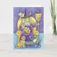 Niedliche Halloween-Hexe, verrückte Katzen-Dame