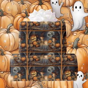 Niedliche Halloween Hexen & Pumpkins Geburtstag Geschenkpapier