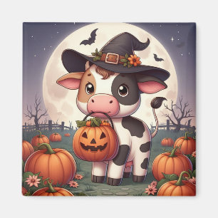 Niedliche Halloween-Hexenkuh Magnet
