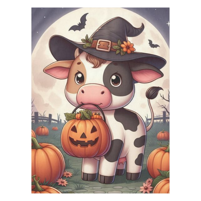 Niedliche Halloween-Hexenkuh Tischdecke (Vorderseite)
