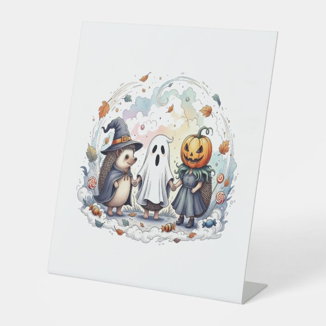 Niedliche Halloween-Igel Kostüm Sockelschild (Vorderseite)