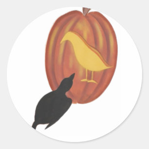 Niedliche Halloween Jack O'Lantern und Crow Runder Aufkleber