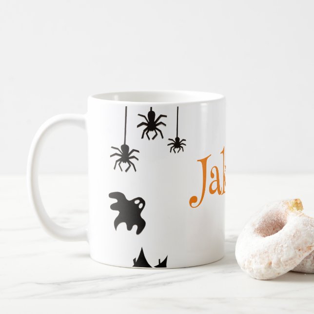 Niedliche Halloween-Kaffee-Tasse mit Name - Person Kaffeetasse (Mit Donut)
