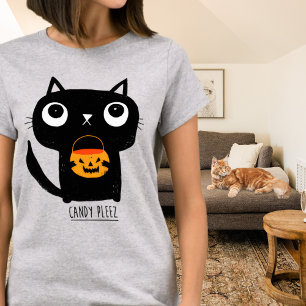 Niedliche Halloween-Katze Fragend für Candy T-Shirt