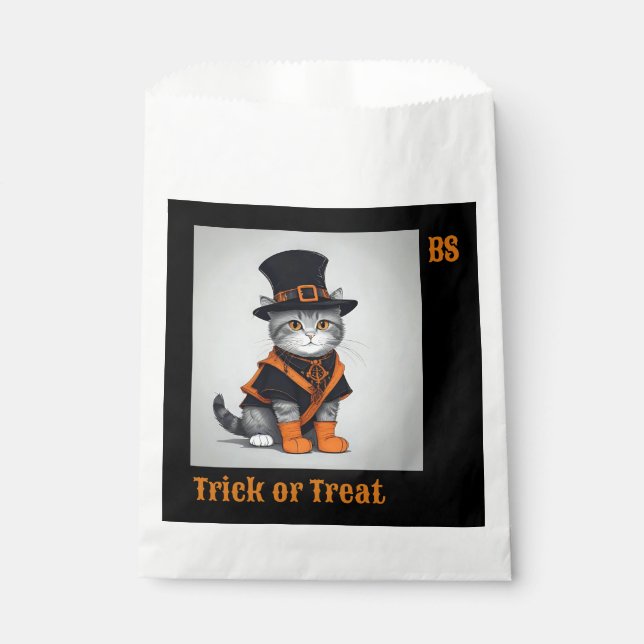 Niedliche Halloween-Katze im Tarnkappentakt oder i Geschenktütchen (Vorderseite)