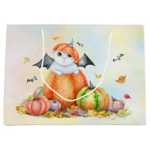 Niedliche Halloween-Katze in Pumpkin Große Geschenktüte