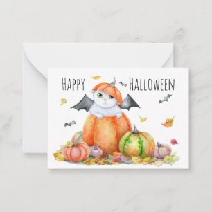 Niedliche Halloween-Katze in Pumpkin Mitteilungskarte