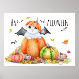 Niedliche Halloween-Katze in Pumpkin Poster
