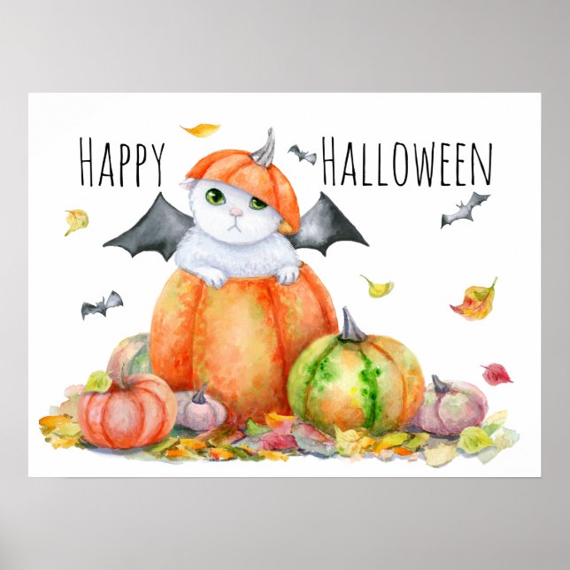 Niedliche Halloween-Katze in Pumpkin Poster (Vorne)