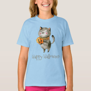 Niedliche Halloween-Katze mit Kürbis-Hülsen-Shirt T-Shirt