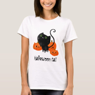 Niedliche Halloween-Katze mit Kürbisen T-Shirt