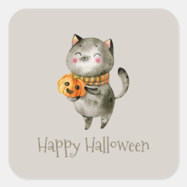 Niedliche Halloween-Katze mit Pumpkin | Aufkleber