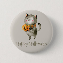 Niedliche Halloween-Katze mit Pumpkin | Button