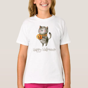 Niedliche Halloween-Katze mit Pumpkin-Crew-Shirt T-Shirt