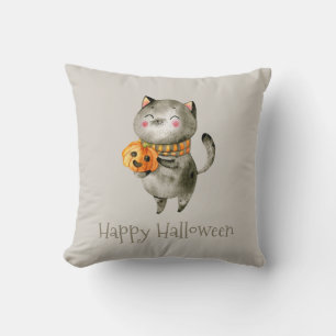 Niedliche Halloween-Katze mit Pumpkin   Dekokissen
