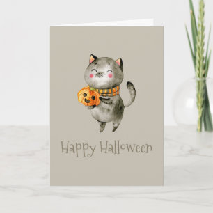 Niedliche Halloween-Katze mit Pumpkin   Grußkarte Karte