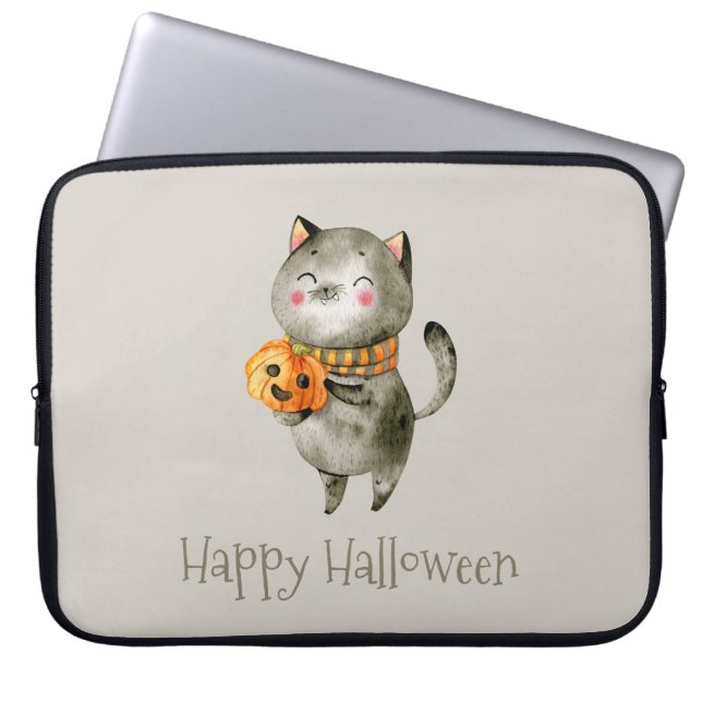 Niedliche Halloween-Katze mit Pumpkin | Laptop Sle Laptopschutzhülle (Vorderseite)