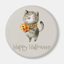 Niedliche Halloween-Katze mit Pumpkin | Magnet