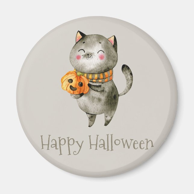 Niedliche Halloween-Katze mit Pumpkin | Magnet (Vorne)
